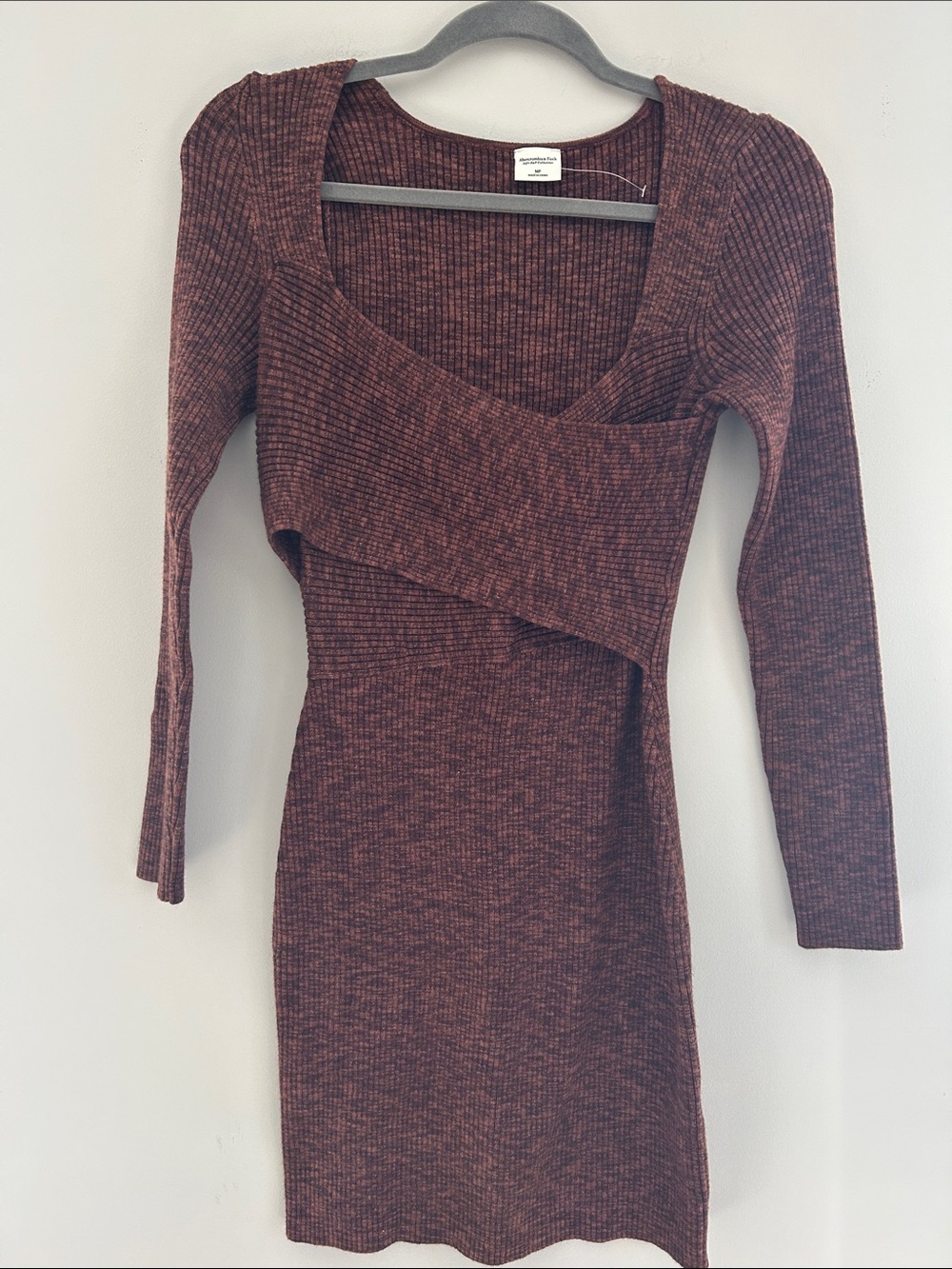 Abercrombie & Fitch Ribbed Long-Sleeve Dress in Marled Brown